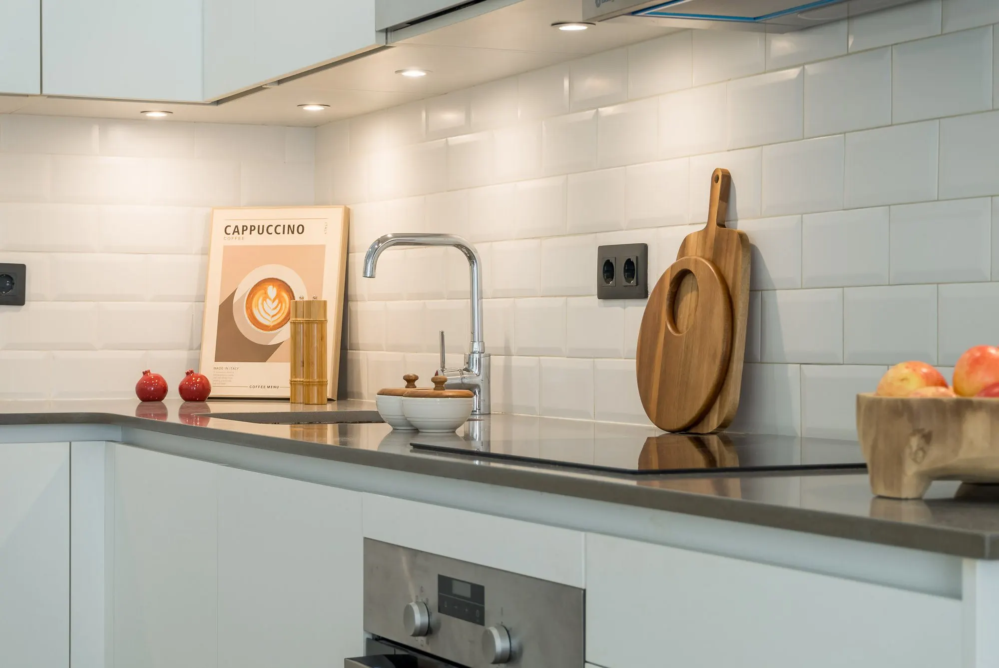 Kitchen, detail of the Riera Baixa I project, in Barcelona, after home staging