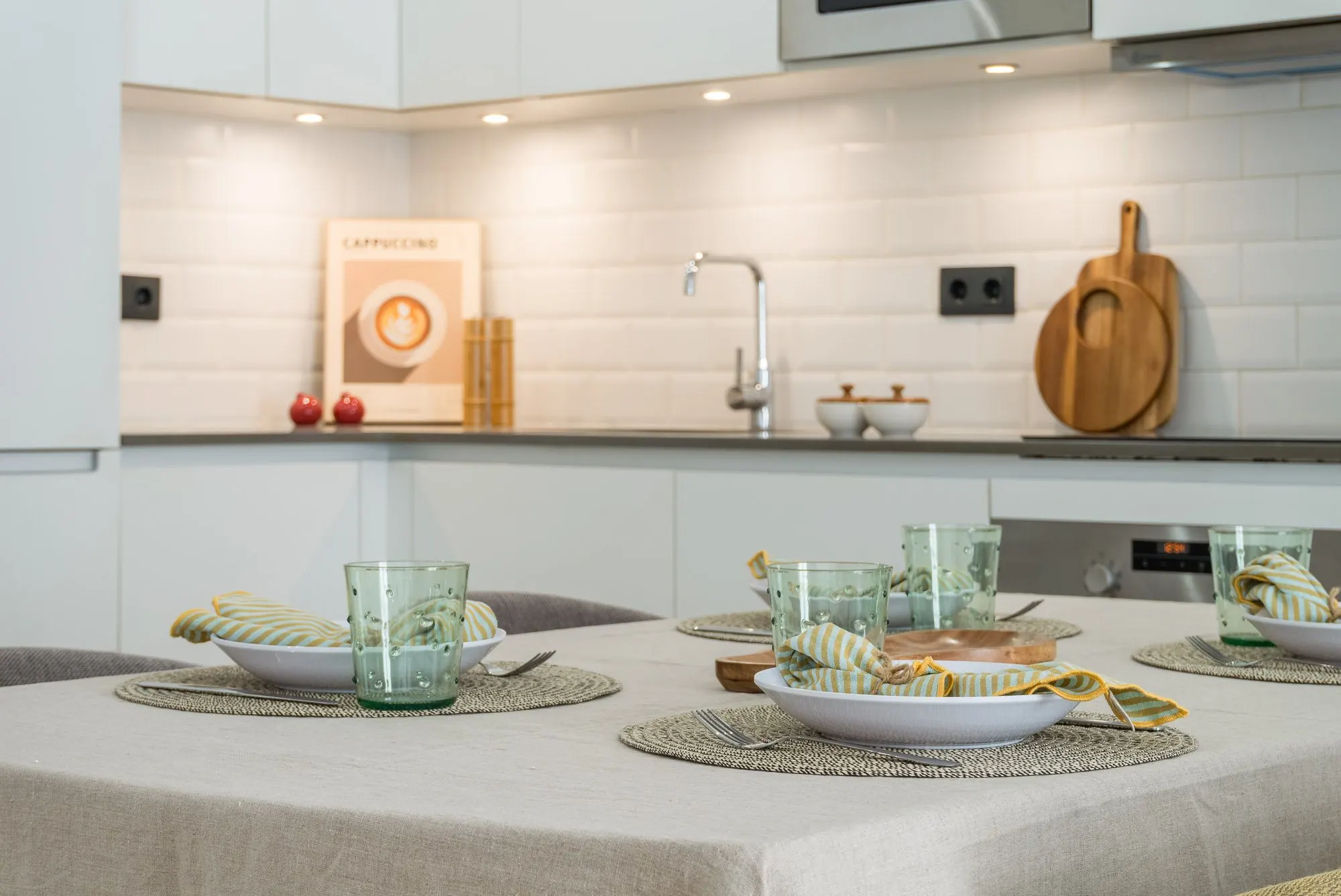 Dining room, detail of the Riera Baixa I project, in Barcelona, after home staging